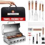 SpartaSake (24-Pack) Premium Stainless Steel BBQ Grilling Accessories with Wood Handles - Barbecue Gill Accessories Set for Blackstone Griddle - Outdoor Camping Grill Set for BBQ for Dad Men Women