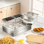 OSTBA Electric Deep Fryer with Basket, 20.7QT Large Commercial Deep Fryer, 3200W Stainless Steel Countertop Fryer with Adjustable Temperature 140–390℉, Removable Basket & Oil Tank