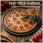 Bakken Pizza Baking Pan - Round Perforated Carbon Steel Pan with Non-Stick Marble Coating, Oversized Silicone Handle, Dishwasher Safe, High-Temperature Resistant, Durable & Easy Cleanup Gray, 1 Tray