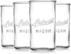 Glaver's Drinking Glasses – Set of 4 Authentic Mason Vintage Glassware – Clear Glass Tumblers for Cocktails, Water, Juice – Embossed Vintage Drinking Glasses