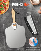 Pizza Peel Aluminum Pizza Spatula,17 inch Metal Pizza Paddle(12"x 17") with Rocker Cutter Foldable Wood Handle, [Storage bag included], for Family Pizza Oven Baking Pizza, Dough, Bread & Pastry