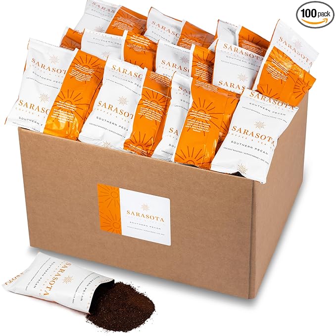 Southern Pecan Ground Packets – Medium Roast Flavored Fractional Packs, 1.75 oz Single-Pot Pouches for 12 Cup Brewers, Low Acid Mold Free Bulk 100 Count