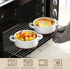 MALACASA Mini Cocotte Set - 12 OZ Small Casserole Dishes for Oven, Ramekins with Lids and Handles, Ceramic Mini Dutch Oven Set of 4, Microwave & Dishwasher Safe, Khaki White, Series TARA