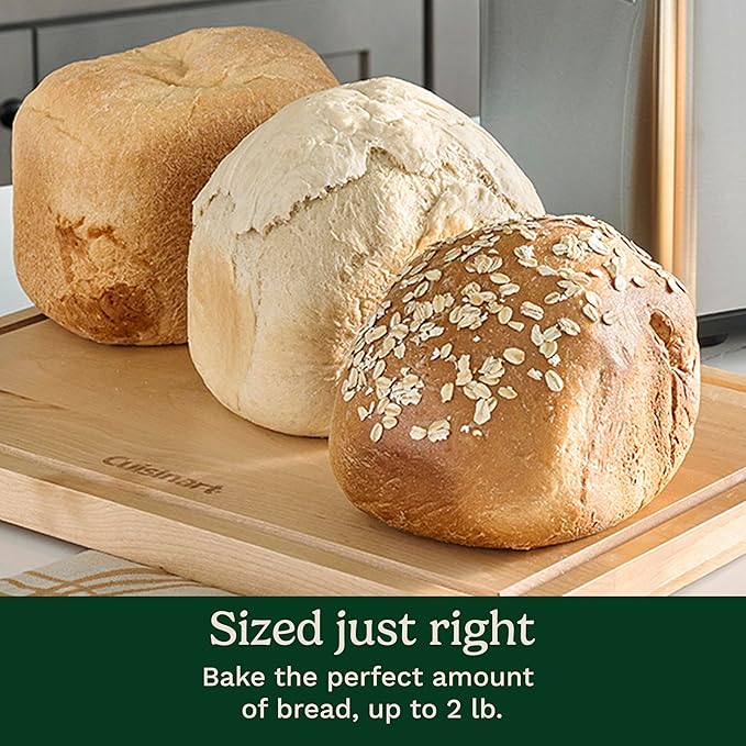 Cuisinart Bread Maker Machine, Stainless Steel Convection Bread Machine with 16 Menu Options, 3 Loaf Sizes Up to 2 Lb., 3 Crust Colors, Includes Measuring Cup, Spoon & Kneading Hook, CBK-210
