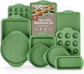 BAKKEN Kitchen Baking Pan Set - Nonstick Green Marble Coating, Carbon Steel Bakeware Sets with Green Silicone Handles, Kitchen Essentials, PFOA, PFOS, PTFE Free, Oven Safe (Up To 450° F), Set of 10