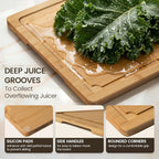 Extra Large Cutting Board Set of 3, Bamboo Cutting Boards for Kitchen with Juice Groove and Handles Kitchen Chopping Board for Meat Cheese board Heavy Duty Serving Tray, Empune