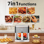 APSARAS USA Air Fryer Glass, 5.2QT Convection Oven Glass Air Fryer Non Toxic, Transparent Fry Bowl | Cook Shrimp, Steak, Fries, Wings, Chicken & More | Precise Temperature Control & Time