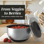 COOK WITH COLOR Stainless Steel Salad Spinner - 5 Qt. Lettuce Washer And Vegetable Spinner Dryer for Easy Salad Prep - Non Slip Base with Pull Handle - Auto Stop Brake System, Stain and Odor Resistant