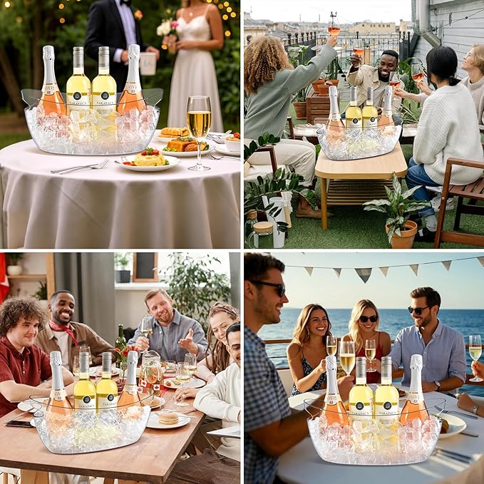 Ice Buckets for Parties 2 Packs,Ice Bucket with Scoops&Metal Wine Bottle Opener,Clear Acrylic Ice Champagne Buckets Tub for Parties,Mimosa Bar Supplies,Beer,Beverage&Drinks 5.5L (16.53 x 7.3 x 6.8in)