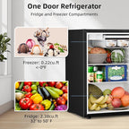 Antarctic Star 2.6 Cu.Ft.Compact Refrigerator with Freezer, Mini Fridge Single Door with Adjustable Thermostat,Removable Glass Shelves for Apartment,Dorm,Office,Kitchen，BLACK