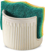 Ceramic Sponge Holder for Kitchen Sink, Scrub Sponge Dish Rack, Farmhouse Compact Sink Caddy Organizer, Glazed White