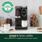 Cuisinart Single-Serve Coffee Maker + Coffee Grinder with 8 oz., 10 oz., and 12 oz. Serving Size, Compatible with Single-Cup Pods, 48-Ounce Removable Reservoir, Stainless Steel, DGB-2