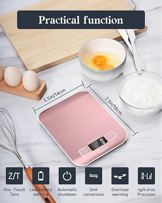 Food Scale, 11lb Digital Kitchen Scale with 6 Units LCD Display and Tare Function,Compact Design for Baking,Healthy Cooking,Meal Prep, 304 Stainless Steel
