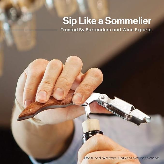 HiCoup Kitchenware Wine Opener - Professional Corkscrews for Wine Bottles w/Foil Cutter and Cap Remover - Manual Wine Key for Servers, Waiters, Bartenders and Home Use - Sapphire