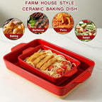 Ceramic Baking Casserole Dish with Handles, Large 9x13 inch Pan and Middle Baking Pan - Porcelain Serving Bakeware Set (Vintage Red)