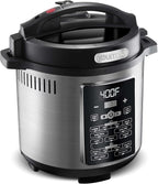 Gourmia GPA2060 One-Lid Pressure Cooker + Air Fryer With 15 One-Touch Cooking Functions - 6-Quart Nonstick Cooking Pot, Air Fry Basket, Multi-purpose Rack, Measuring Cup