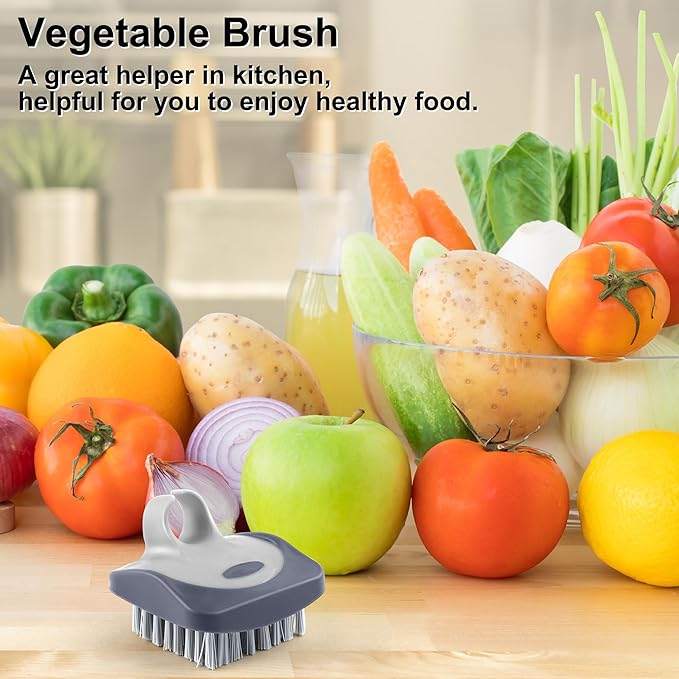 Aodaer 2 Pieces Vegetable Brush Potato Scrubber Brush Silicone Hard and Soft Side Fruit Cleaning Tools for Delicate or Tough-Skinned Vegetables, Dark Gary