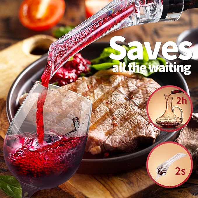 Wine Aerator Pourer Spout Rich Bubbles Decanter Spout Wine Air Aerator Improved Flavor Aerating Pourer Professional Quality Wine Pourer Aerator No-Drip Wine Accessories Gift for Wine Lover