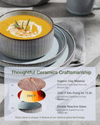 Famiware Star 12-Piece Stoneware Dinnerware Sets for 4, Reactive Glaze Plates and Bowls, Modern Rustic Dishes for Everyday & Formal Use, Chip/Scratch Resistant, Microwave/Dishwasher Safe, Smoky Blue