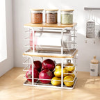 2 Pack Extra Large Stackable Pantry Organizer,Wall Mount Garbage Bag Holder Dispenser with Bamboo Top for Kitchen Laundry Room Organization,White