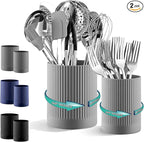 Kyraton Cooking Utensils Holder 2pcs, 360° Rotating Heavy Duty Plastic Kitchen Utensil Holder for Countertop, The Small Utensil Crock for Cutlery Silverware, Tooth Brush, Desk Pencil Pen