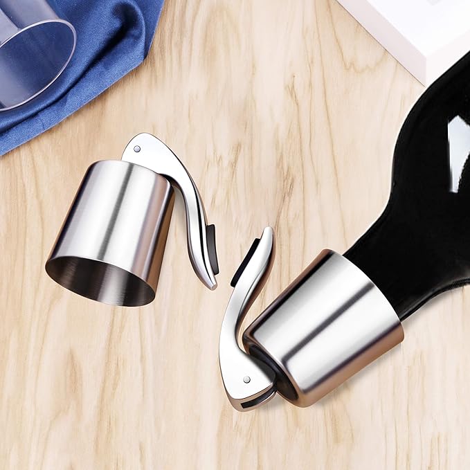ERHIRY Wine Stopper - Stainless Steel Wine Bottle Stopper with Silicone Seal, Reusable Beverage Preserver, Freshness Keeper, Premium Bottle Sealers, Ideal Wine Saver Accessory Gift Set