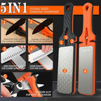 Diamond Sharpening Stone,400/1000 Grit Handheld Double-Sided Diamond Sharpener 5 in 1 Honeycomb Surface Knife Sharpener Plate Whetstone with Ceramic & Tungsten Steel Scissor Slot for Kitchen Outdoor