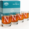 Monogrammed Gifts for Men - 4PC 11 Oz Custom Whiskey Glasses (N-Monogram) - Engraved Whiskey Glasses - Personalized Whiskey Glasses - Unique Bourbon Glasses - Personalized Glass Gifts for Dad