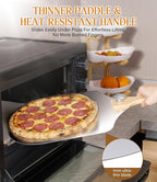Pizza Peel 12-Inch Aluminum Pizza Paddle & Spatula with Pizza Cutter Rocker, Foldable Wood Handle – Pizza Server for Baking Homemade Bread, Pastry & Dough, for Family Pizza Oven