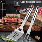 ROMANTICIST 25pcs Extra Thick BBQ Grill Accessories, Christmas Grilling Gifts Set for Men Dad, Heavy Duty Grill Tools Utensils Kit with Spatula, Tongs in Aluminum Case for Birthday Silver