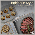 Bakken 8-Piece Stackable Bakeware Set – Ceramic Non-Stick, Oven-Safe Baking Sheets & Pans, PTFE/PFOA/PFOS-Free, Ergonomic Handles, Includes Cooling Rack – Healthy, Non-Toxic Baking Essentials