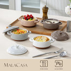 MALACASA Mini Cocotte Set - 12 OZ Small Casserole Dishes for Oven with Lids and Handles, Ramekins Oven Safe, Ceramic Mini Dutch Oven Set of 4, Microwave & Dishwasher Safe, Multicolor, Series TARA