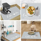 CooRug Absorbent Coffee Mat, Fashion Dish Drying Mat for Kitchen Counter Coffee Bar Accessories Espresso Machine Dish Rack 16" x 24" Light Grey