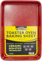 casaWare 9.75 x 6.62 x 0.75-Inch (Exterior) Toaster Oven Ultimate Series Commercial Weight Ceramic Non-Stick Coating Baking Pan (Red Granite)
