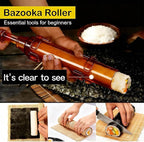Sushi Making Kit – Clear Sushi Bazooka Roller & Bamboo Sushi Rolling Mat, Easy DIY Sushi Maker Tool Set for Beginners, Homemade Sushi Rolls for Kitchen & Party (Clear Amber)