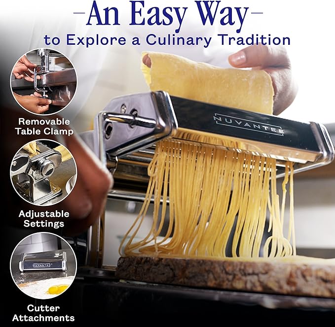 Nuvantee Pasta Maker with 7 Adjustable Thickness Settings - 2 in 1 Noodle Maker with Rollers and Cutter, Make Spaghetti, Fettuccini, Lasagna, & More