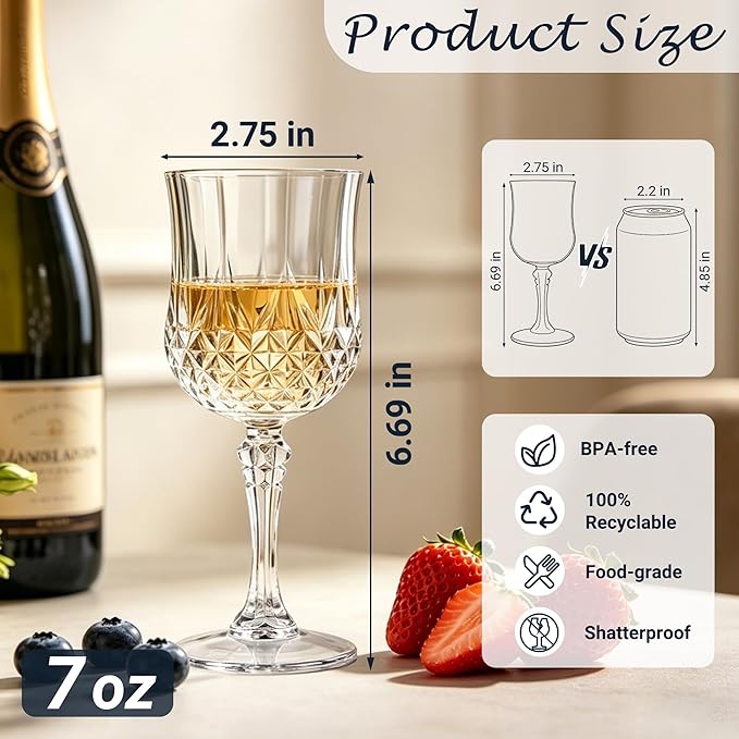 Plastic Wine Glasses, Plastic Goblets Vintage Style Cordial Unbreakable Drinking Glasses, Reusable Drinkware for Wedding Reception, Grand Event Party Supplies,Mother's Day(12, Transparent)