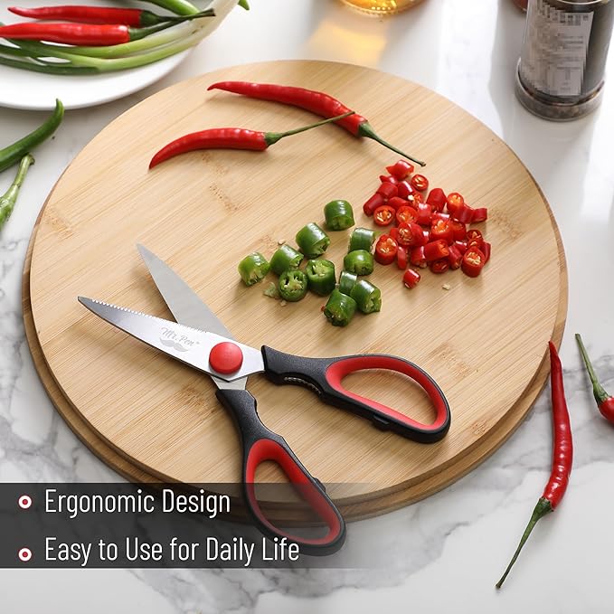 Mr. Pen- All Purpose Kitchen Shears with Protective Sheath, 8 Inch, Dishwasher Safe, Stainless Steel Food Scissors with Micro-Serrated Blades, Durable Utility Kitchen Shears, Black & Red