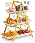 YHOSSEUN 3 Tier Serving Tray, Porcelain Tiered Tray Stand, 10+12+14 Inch Serving Platters and Trays with Collapsible Sturdier Rack, 3 Tiered Serving Stand Dessert Stands Treat Table Display Set, Gold