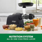 Omega Cold Press Juicer Machine, All-in-One Nutrition System for Vegetable and Fruit Juice, Nut Butter, Baby Food, Pasta and Sorbets, Triple-Stage 80-RPM Slow Masticating Juicer, 200-Watts, Black