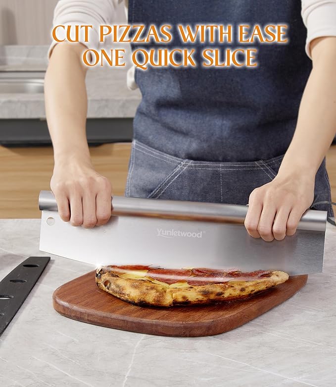Pizza Peel 12-Inch Aluminum Pizza Paddle & Spatula with Pizza Cutter Rocker, Foldable Wood Handle – Pizza Server for Baking Homemade Bread, Pastry & Dough, for Family Pizza Oven