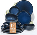 Pokini Ceramic Dinnerware Sets, Microwave Safe Plates and Bowls Sets, Kitchen Dishes Set for 4, Unbreakable & Dishwasher Safe Tableware, Everyday Use, Starry Blue