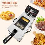 3L Deep Fryer with Basket for Home, 1300W Electric Small Deep Fryer with Temperature Control, Timer Control, View Window Lid, Stainless Steel Body for Restaurant Use