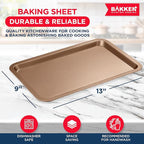 BAKKEN Kitchen Baking Pans - Nonstick Brown Coating, 13.18’’ × 8.66’’ Commercial Grade Carbon Steel Cookie Sheet, Baking Kitchen Essentials, PFOA, PFOS, PTFE Free, Oven Safe Tray (450° F), Brown