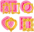 Puyeipt 4 Pcs Photo Frame Silicone Molds, Baroque Style Picture Photo Frames Fondant Molds for Cupcake Topper, Chocolate, Candy, Donut Cake Puck Decoration and Clay Craft Making