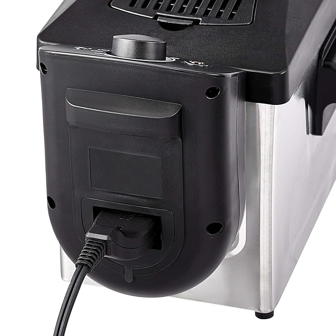 Amazon Basics 3.2-Qt (3.0L) Electric Deep Fryer with Adjustable Temperature Control, Easy Draining Basket, Viewing Window, Fast-Heating 1500W, Stainless Steel Exterior, Black & Silver