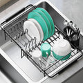 Urackify Dish Drying Rack in Sink - Expandable (14.5''-18''L) Over The Sink Dish Rack with Utensil Holder, Space-Saving Dish Drainer for Kitchen Counter, 1 Piece, Matte Black