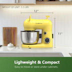 Stand Mixer, Compact & Space-Saving, Stainless Steel Bowl, Unique & Playful Design, Effcient Motor, Dishwasher-Safe Attachments, SM-2549A (Yellow)