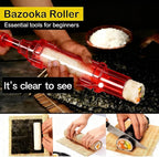 Sushi Making Kit – Clear Sushi Bazooka Roller & Bamboo Sushi Rolling Mat, Easy DIY Sushi Maker Tool Set for Beginners, Homemade Sushi Rolls for Kitchen & Party (Clear Red)