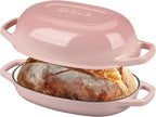 Enameled Cast Iron Oval Dutch Oven Pot with Lid, Dutch Oven for Sourdough Bread Baking, Oval Bread Pan, 5qt, Pink